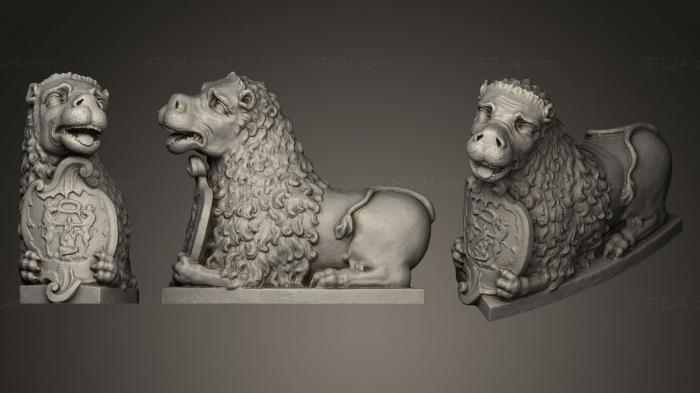 Figurines lions tigers sphinxes (lowe with shield, STKL_0066) 3D models for cnc
